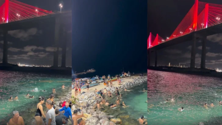 Banho noturno na praia da Redinha atrai moradores em Natal