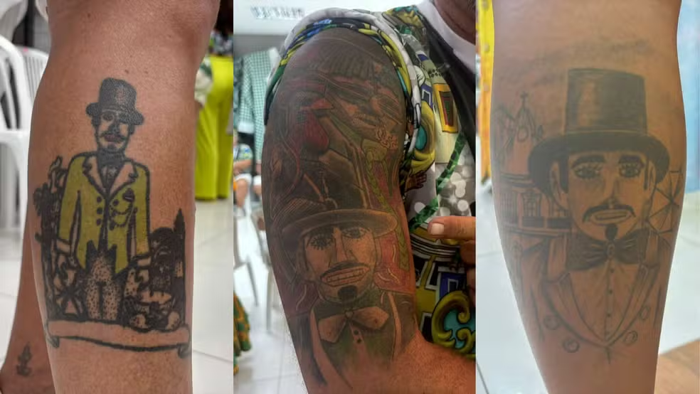 Foliões comemoram carnaval com tatuagens em homenagem ao Homem da Meia-Noite