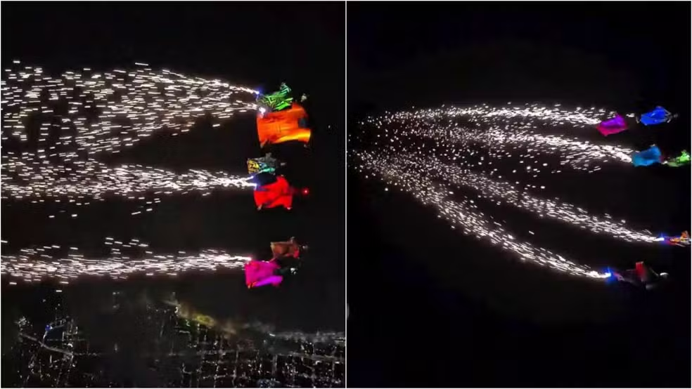 Salto noturno com luzes em Fortaleza vira espetáculo para moradores