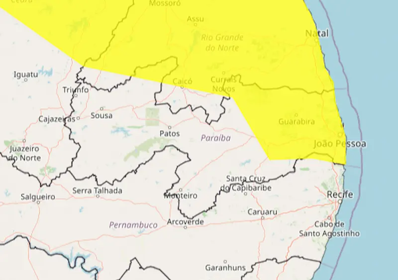 Inmet alerta para chuvas intensas em 101 municípios da Paraíba