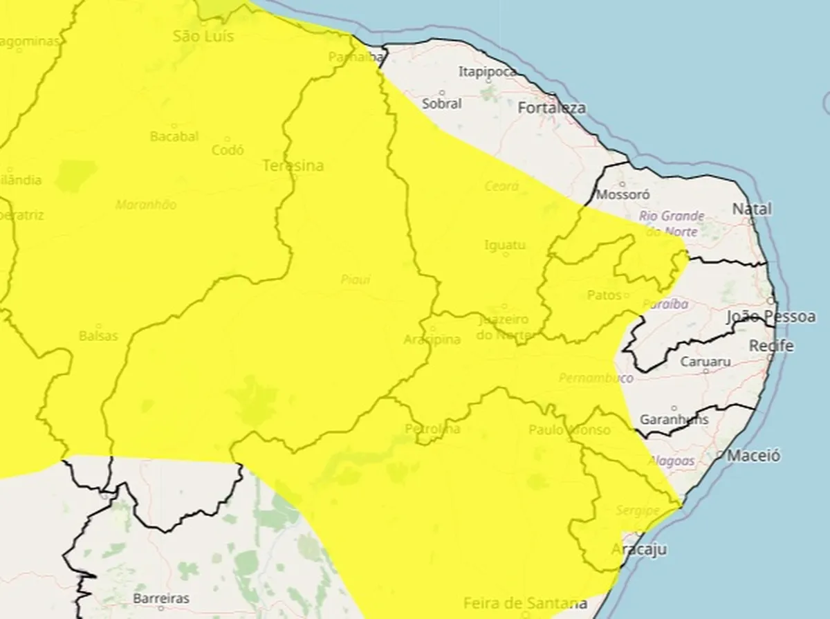 Inmet alerta para chuvas intensas em diversas cidades do Rio Grande do Norte